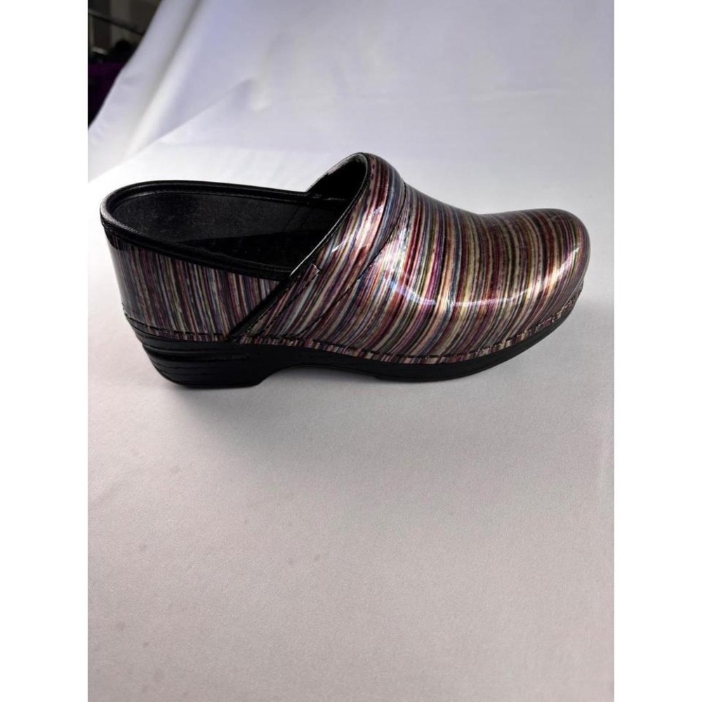 Dansko Professional Clogs Multi Color Metallic Stripe Patent‎ Leather Shoes 37